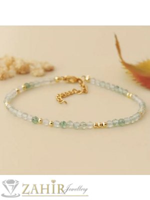 Мега яка гривна за ръка или глезен от естествен светлозелен авантюрин 3 мм топче и стоманени елементи, закопчалка и удължител - GA3070